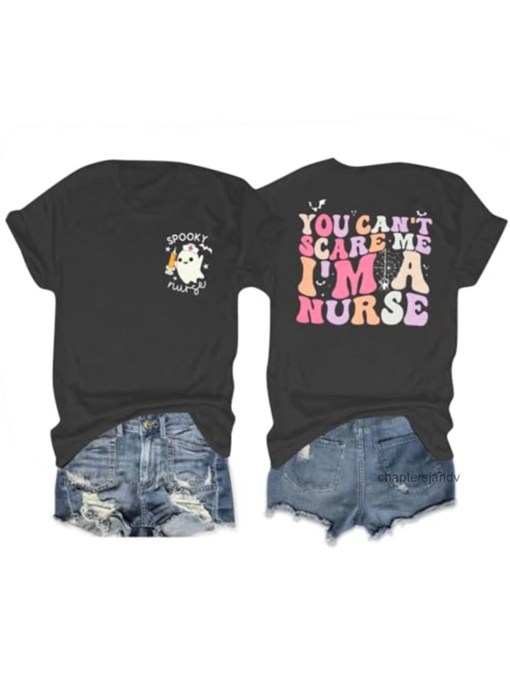 Funny Ghost Nurse Halloween T-Shirt Women Short Sleeve Tee